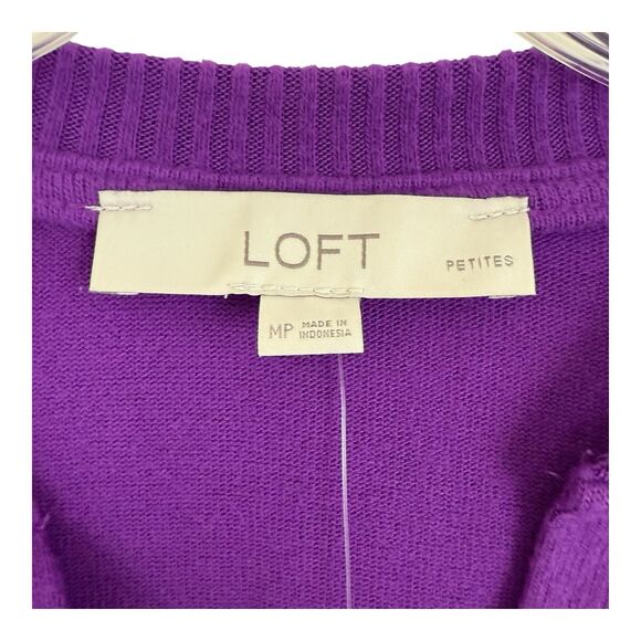 LOFT Women’s Split Neck Sweater Petite Sz MP Purple Long Sleeve Polyester Rayon - Picture 4 of 12
